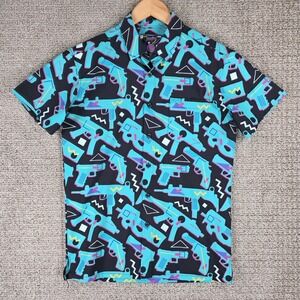 Retro Rifle The 80 Mens Short Sleeve Button Down Shirt Medium Miami‎ Vice Gun